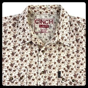 CINCH Slim Fit Western Shirt Men's Large Tan Floral Long Sleeve Cowboy Cut 14152